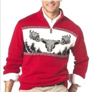 CHAPS Ralph Lauren Quarter Zip Deer Graphic Knit Sweater